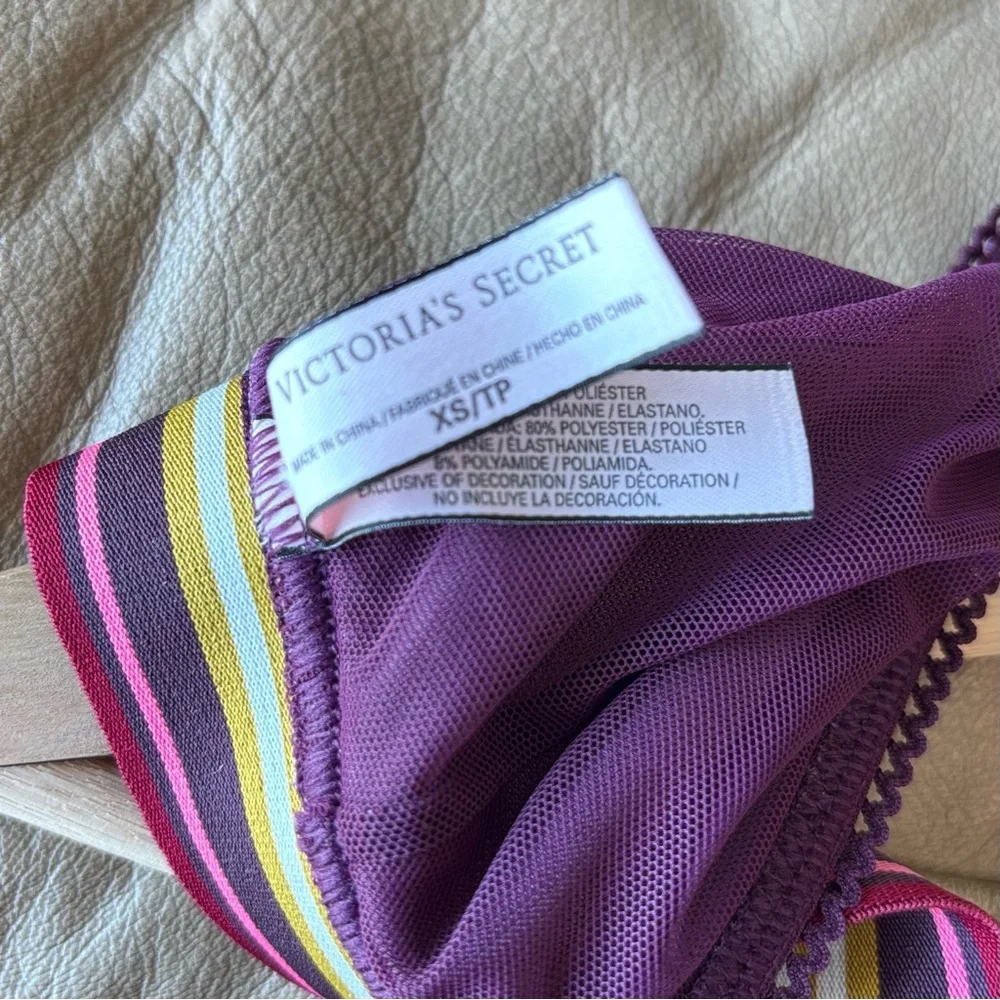 Victoria's Secret ‎ Unlined Strappy Triangle Velvet Bralette Bra Stripes Size XS